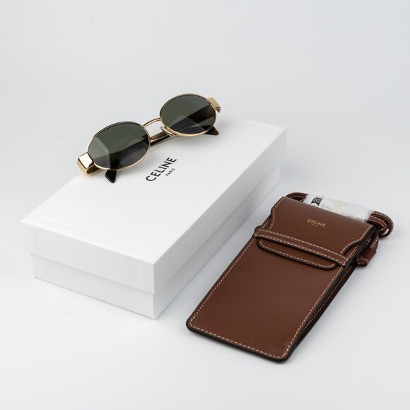 Celine TRIOMPHE Men Sunglasses Gold Green Oval CL40235U 30N NEW AUTHENTIC - Picture 13 of 15